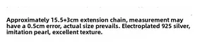 Size specifications for the 925 silver plated bracelet with faux pearls and chain length