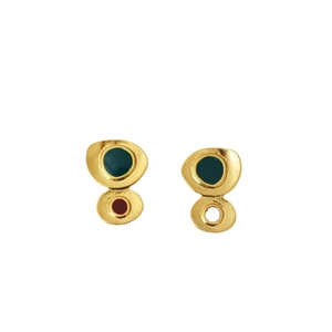 Artistic irregular geometric earrings with colorful enamel inlay in gold finish