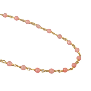 Collier de perles en pierre naturelle rose avec maillons en métal doré pour femmes