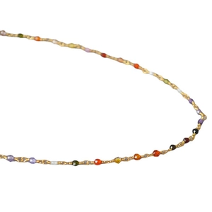 Minimalist gold plated necklace featuring colorful faceted zircon beads on a thin chain