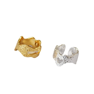 Lava texture gold and silver adjustable open rings with heart cutout detail