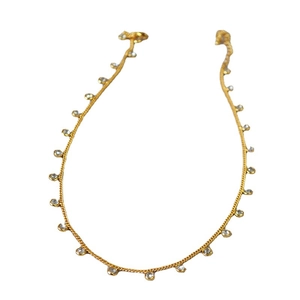 Elegant gold plated brass choker with sparkling zircon crystal pendants on a fine chain