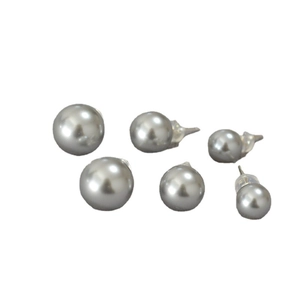 Ensemble de boucles d'oreilles en argent 925 avec perles grises en trois tailles