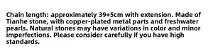 Detailed size specifications for amazonite and freshwater pearl necklace with 39+5cm length