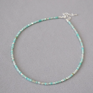 Handmade beaded necklace with natural green amazonite stones and silver spacers