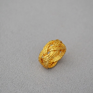 Vintage Brass Gold Plated Braided Twist Hollow Wide Band Ring For Women Personality Retro Punk Style Finger Ring Jewelry Gift