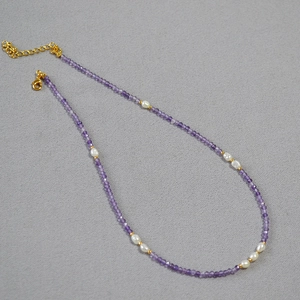 Elegant Lavender Amethyst And Freshwater Pearl Beaded Necklace For Women Dainty Gold Plated Copper Handmade Jewelry Gift