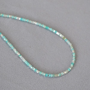Handmade amazonite beaded necklace featuring irregular silver spacer beads for women