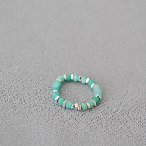 Amazonite beaded stretch ring with colorful tourmaline and silver metal spacers