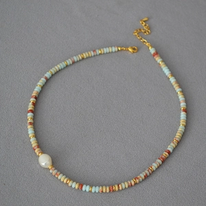 Gemstone Beaded Necklace With Freshwater Artificial Baroque Pearl Handmade Bohemian Retro Coastal Jewelry For Women Adjustable