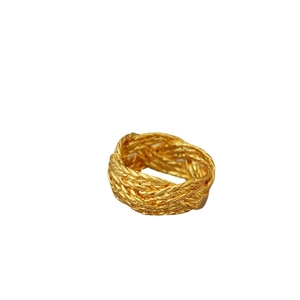 Vintage style gold-plated brass woven twisted ring with a bold braided texture design
