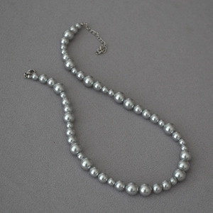 Silver Gray Gradient Round Imitation Artificial Pearl Necklace Bracelet For Women Elegant Chic Jewelry With Alloy Clasp Extension Chain
