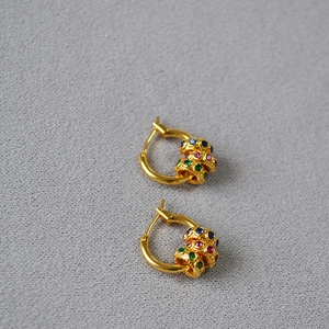Créoles en Laiton Plaqué Or pour Femmes Avec Perles Coulissantes en Zirconia Colorées Détachables Bijoux Bohémiens