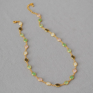 Faceted Artificial Crystal Glass Oval Stone Necklace Copper Gold Plated Sweet Fresh Style Clavicle Chain Jewelry For Women