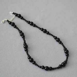 Handmade Beaded Necklace Black Agate Imitation Artificial Pearl Retro Elegant Niche Design Jewelry Accessory For Women