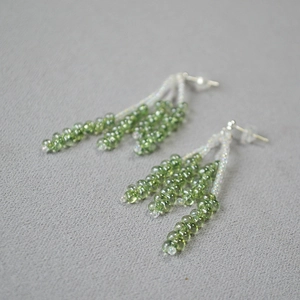 Fresh crystal beaded tassel earrings with translucent green berry-style dangles