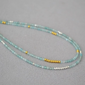 Natural Aquamarine Beaded Necklace Minimalist Gold Silver Plated Copper Small Bead Choker Clavicle Chain Fresh Style Handmade Jewelry For Women