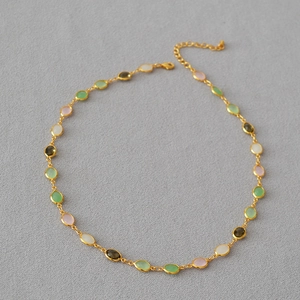 Colorful faceted crystal glass beads necklace on gold-plated brass chain for women