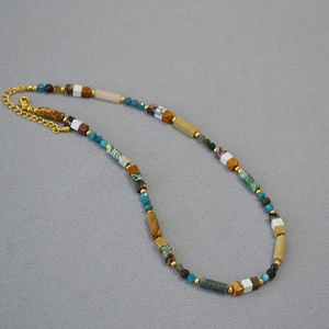 Retro Oil Painting Style Multi Color Natural Stone Beaded Necklace For Women Bohemian Handmade Geometric Beads Jewelry
