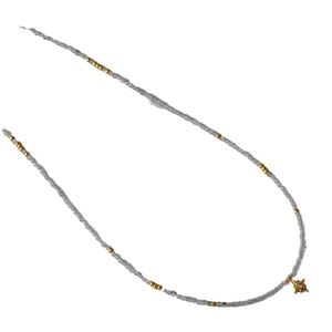 Minimalist grey moonstone beaded necklace featuring a shiny gold star pendant