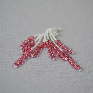 Detail of pink crystal beaded fringe earrings with 925 sterling silver needles