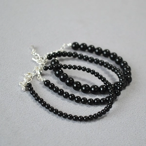 Minimalist black agate beaded bracelets set with adjustable silver lobster clasp