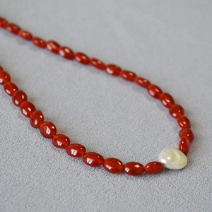 Collier Bracelet En Agate Rouge Et Künstliche Perle Baroque Style Cour Vintage Bijoux Perlés Élégants Pour Femmes
