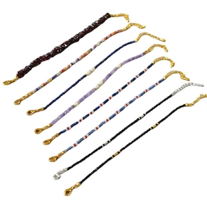 Minimalist natural stone and freshwater pearl beaded bracelets in seven assorted colors
