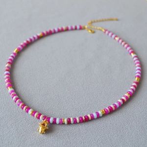 Collier de Perles Colorées Fait Main pour Femmes Pendentif en Cuivre Perle Artificielle Strass Dopamine Bijoux de Mode