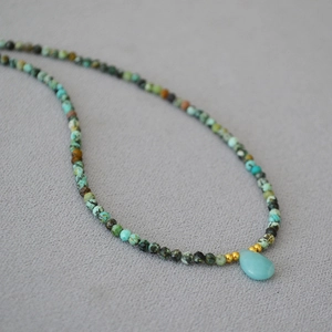 Handmade Natural Stone Beaded Necklace Amazonite Turquoise Teardrop Pendant Boho Minimalist Clavicle Chain Jewelry For Women