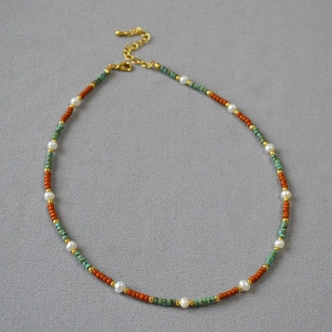 Handmade Vintage Freshwater Pearl Beaded Necklace For Women Bohemian Colorful Seed Beads Clavicle Chain Jewelry Accessory