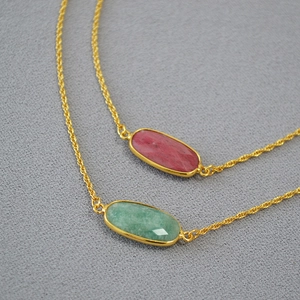 Vintage Oval Natural Stone Pendant Necklace Gold Plated Copper Rope Chain For Women Minimalist Aesthetic Jewelry Accessory