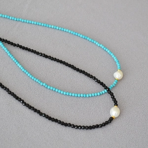 Handmade Freshwater Artificial Baroque Pearl Beaded Necklace Black Spinel Turquoise Lapis Lazuli Minimalist Jewelry For Women