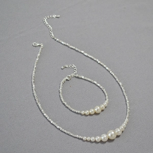 Irregular Electroplated 925 Silver Beads Artificial Pearl Necklace Gradient Imitation Artificial Pearls Minimalist Clavicle Chain For Women