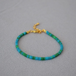 Minimalist beaded bracelet with square moss turquoise stones and golden lobster clasp