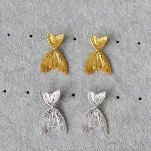 Vintage Brass Fish Tail Stud Earrings With 925 Sterling Silver Earring Post Gold Silver Textured Mermaid Tail Ear Jewelry
