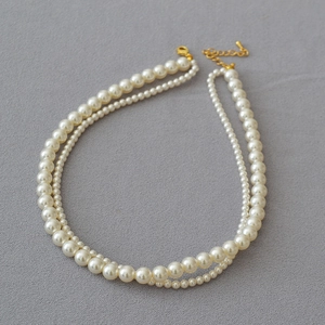 Elegant Double Layer Artificial Pearl Necklace For Women Round Imitation Artificial Pearl Layered Clavicle Chain Adjustable Alloy Jewelry