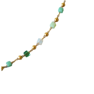 Elegant gold bead necklace featuring gradient mint and dark green square beads for women