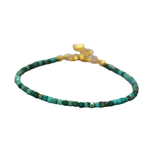 Natural turquoise gemstone beaded bracelet with gold plated adjustable chain link