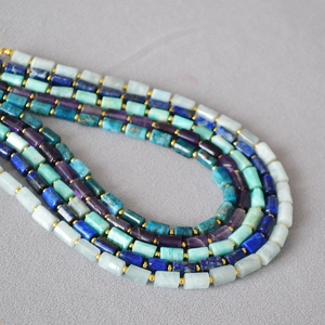Artistic Vintage Natural Stone Cylinder Beaded Choker Necklace For Women Gold Plated Brass Handmade Clavicle Chain Jewelry