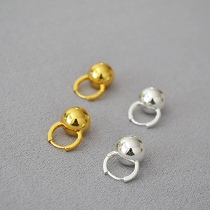 Korean Style Minimalist Gold Silver Ball Drop Hoop Earrings Niche Design Electroplated Copper Jewelry Accessories For Women