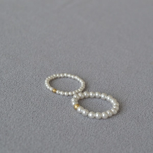 Minimalist 14K gold filled beaded ring set with lustrous white artificial pearls