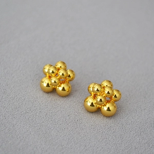 Minimalist gold brass beaded flower earrings with high-polished mirror finish