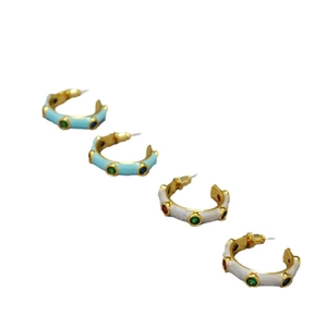 C-shaped enamel earrings with colorful zircon inlays and 925 silver needles