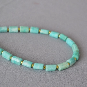 Handmade necklace with rectangular amazonite stones and gold plated spacer beads