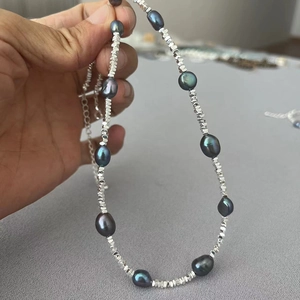 Irregular Baroque Freshwater Pearl Necklace Bracelet Set Vintage Iridescent Black Beads Clavicle Chain Jewelry For Women