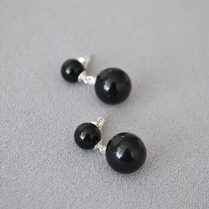 Boucles d'oreilles en argent 925 avec élégantes doubles perles d'agate noire chic