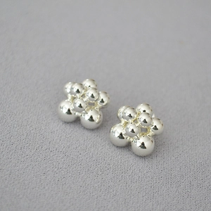 Minimalist S925 sterling silver stud earrings featuring clustered metallic bead flower design