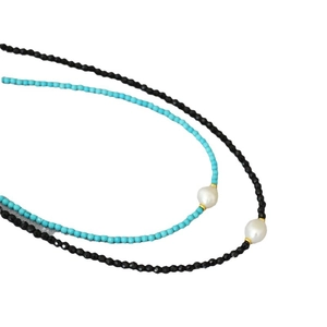 Baroque freshwater pearl necklace set with black spinel and turquoise beads
