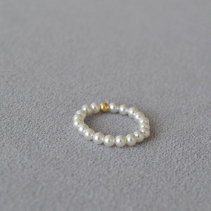 Minimalist 14K gold-filled bead and lustrous white pearl handcrafted elastic ring for women